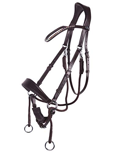 QHP Gebisslose Ledertrense Sunna Sidepull und Gekreuzte Trense braun (Pony) von QHP