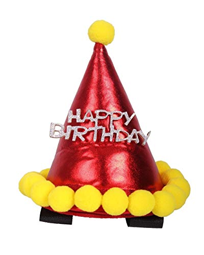 QHP Geburtstagshut Partyhut für Pferde, verziert mit Happy Birthday-Text und Pompons (Rot) von QHP