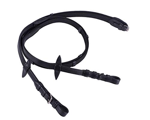 QHP Gurtzügel mit Lederstegen braun + schwarz (Warmblut, Schwarz) von QHP