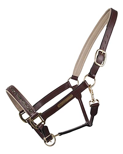QHP Luxus Lederhalfter Halfter Lupine mit Strass-Steinen (Vollblut, braun/beige) von QHP