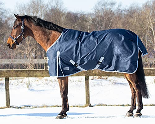 QHP Regendecke Tournout 600D mit 200 g Füllung wasserdicht Gehfalten, Kreuzgurte (155 cm, Dunkelblau) von QHP