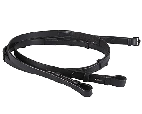 QHP Zügel mit Gummiunterseite mit Stoppern (Pony, schwarz) von QHP