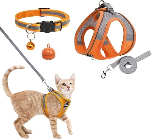 Katzengeschirr, ausbruchsicher, Kätzchen-Geschirr und Leine, verstellbares Kätzchen-Welpengeschirr mit reflektierenden Streifen, Traktionsseil und Glocke, Zubehör für Welpen, Katzen, für Spaziergänge Katzengeschirr, ausbruchsicher, Kätzchen-Geschirr und Leine, verstellbares Kätzchen-Welpengeschirr mit reflektierenden Streifen, Traktionsseil und Glocke, Zubehör für Welpen, Katzen, für Spaziergänge von QHSXMQ