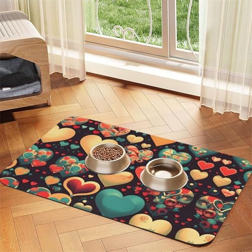 Bunte Herzen, saugfähige Leder-Tischdecke, 30 x 45 cm, mit rutschfester Gummiunterseite, für Katzen und Hunde Bunte Herzen, saugfähige Leder-Tischdecke, 30 x 45 cm, mit rutschfester Gummiunterseite, für Katzen und Hunde von QHZLY