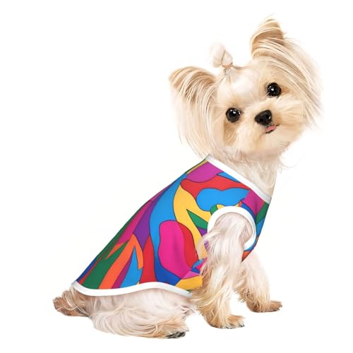 Farbenfrohes Leinen-Haustier-T-Shirt, atmungsaktiv, ärmellos, Größe S, für kleine Hunde und Katzen, weich, leicht, stilvoll Farbenfrohes Leinen-Haustier-T-Shirt, atmungsaktiv, ärmellos, Größe S, für kleine Hunde und Katzen, weich, leicht, stilvoll von QHZLY