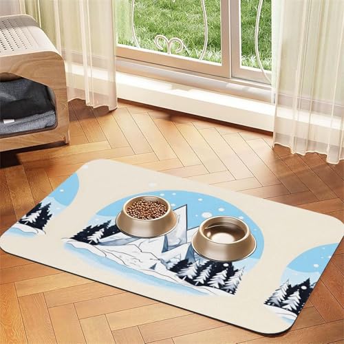 Haustier-Tischdecke aus Leder, schneebedeckte Berge, saugfähig, 40 x 60 cm, mit rutschfester Gummiunterseite, für Katzen und Hunde von QHZLY
