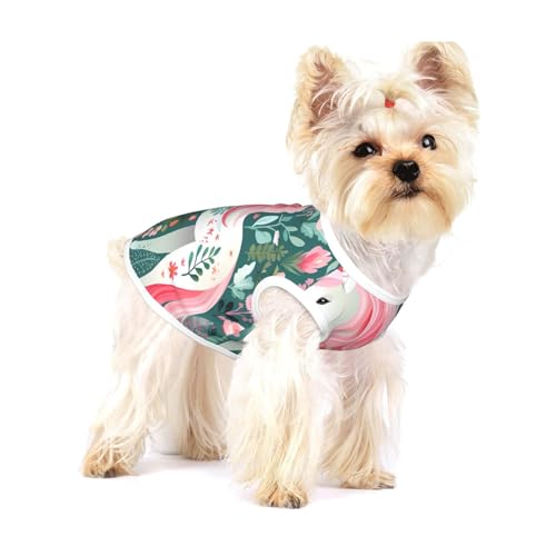 Hundeweste aus Baumwolle, Motiv: Einhorn mit rosa Haaren, Größe L, atmungsaktiv, weich und bequem für Katzen und Hunde von QHZLY
