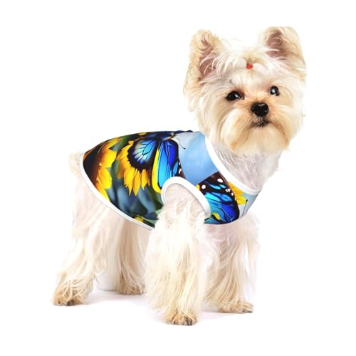 Hundeweste für kleine Hunde, Baumwolle, atmungsaktiv, weich und bequem, Sonnenblumenblau, Schmetterling, Größe M von QHZLY