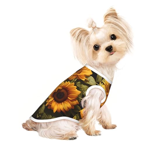 Mit dem gelben Sonnenblumen-T-Shirt für Haustiere, atmungsaktiv, ärmellos, Größe L, für kleine Hunde und Katzen, weich, leicht, stilvoll Mit dem gelben Sonnenblumen-T-Shirt für Haustiere, atmungsaktiv, ärmellos, Größe L, für kleine Hunde und Katzen, weich, leicht, stilvoll von QHZLY