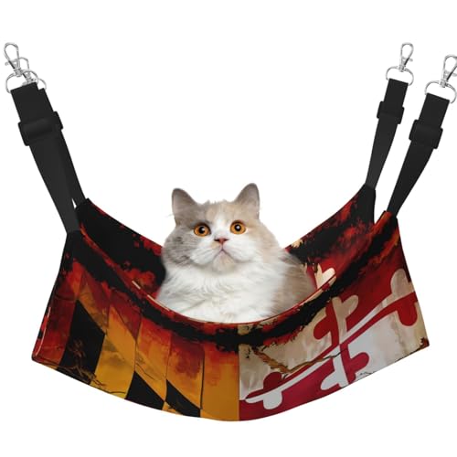 QHZLY Hängematte aus Samt, Vintage-Flagge, Holz, Maryland, L, für kleine Haustiere, bequem und atmungsaktiv für Katzen, Kaninchen, Frettchen von QHZLY
