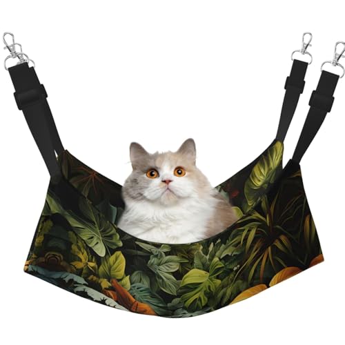 QHZLY Samt-Hängematte mit tropischem Regenwald, Palmblätter, M für kleine Haustiere, bequem und atmungsaktiv für Katzen, Kaninchen, Frettchen von QHZLY