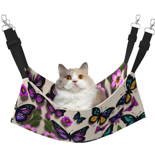 QHZLY Samthängematte mit Schmetterlingen in Lila, Blau und Gelb, Größe L für kleine Haustiere, bequem und atmungsaktiv für Katzen, Kaninchen, Frettchen QHZLY Samthängematte mit Schmetterlingen in Lila, Blau und Gelb, Größe L für kleine Haustiere, bequem und atmungsaktiv für Katzen, Kaninchen, Frettchen von QHZLY