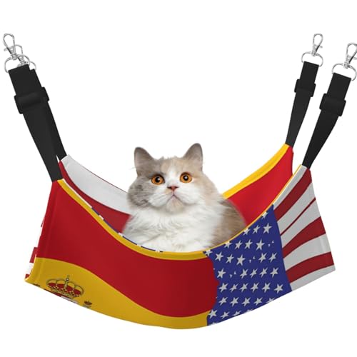 QHZLY Samthängematte mit amerikanischer Spanien-Flagge L für kleine Haustiere - Bequem und atmungsaktiv für Katzen, Kaninchen, Frettchen von QHZLY