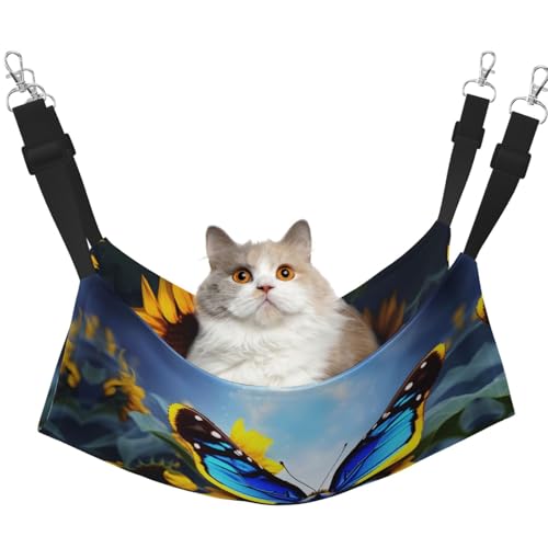 QHZLY Velvet Sunflower Blue Butterfly Hammock L for Small Pets - Comfortable and Breathable for Cats, Rabbits, Frettchen von QHZLY