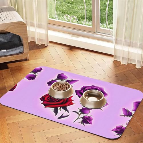 Rote und lila Rosen Haustier saugfähige Ledertischdecke 40 x 60 cm mit rutschfester Gummiunterseite für Katzen und Hunde von QHZLY