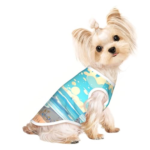 Strand-Cartoon-Haustier-T-Shirt, atmungsaktiv, ärmellos, Größe M, für kleine Hunde und Katzen, weich, leicht, stilvoll Strand-Cartoon-Haustier-T-Shirt, atmungsaktiv, ärmellos, Größe M, für kleine Hunde und Katzen, weich, leicht, stilvoll von QHZLY