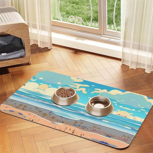 Strand-Cartoon-Haustier-Tischdecke, saugfähig, Leder, 30 x 45 cm, mit rutschfester Gummiunterseite, für Katzen und Hunde Strand-Cartoon-Haustier-Tischdecke, saugfähig, Leder, 30 x 45 cm, mit rutschfester Gummiunterseite, für Katzen und Hunde von QHZLY