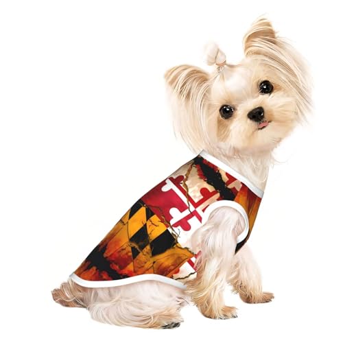 Vintage-Holz-T-Shirt mit Maryland-Flagge, atmungsaktiv, ärmellos, Größe M, für kleine Hunde und Katzen, weich, leicht, stilvoll Vintage-Holz-T-Shirt mit Maryland-Flagge, atmungsaktiv, ärmellos, Größe M, für kleine Hunde und Katzen, weich, leicht, stilvoll von QHZLY