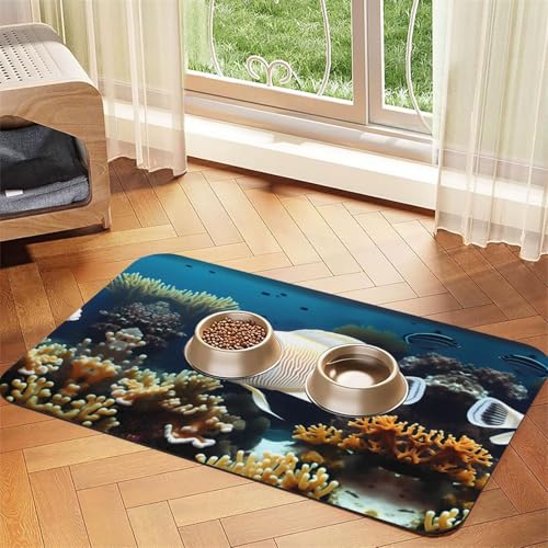 Weiß-goldene Fisch-Haustier-Tischdecke, saugfähig, Leder, 30 x 45 cm, mit rutschfester Gummiunterseite, für Katzen und Hunde Weiß-goldene Fisch-Haustier-Tischdecke, saugfähig, Leder, 30 x 45 cm, mit rutschfester Gummiunterseite, für Katzen und Hunde von QHZLY
