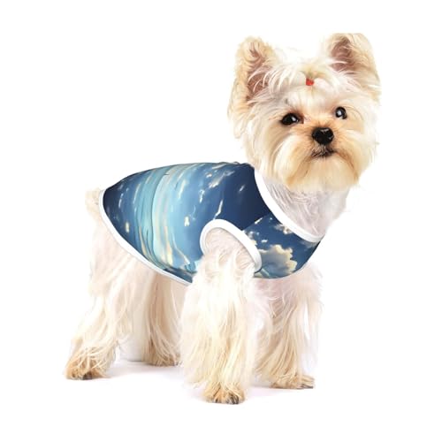 Weiße Wolken über dem Meer für kleine Hunde, Baumwolle, Größe M, atmungsaktiv, weich und bequem, Haustierkleidung für Katzen und Hunde von QHZLY