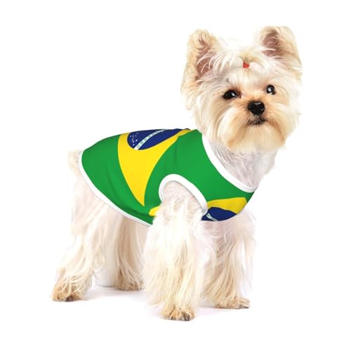 Weste mit brasilianischer Flagge, Baumwolle, Größe M, atmungsaktiv, weich und bequem, Haustierkleidung für Katzen und Hunde von QHZLY