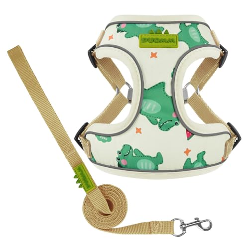QIANDW Hundegeschirr für kleine Hunde, reflektierend, Dinosaurier, Beige, Größe L QIANDW Hundegeschirr für kleine Hunde, reflektierend, Dinosaurier, Beige, Größe L von QIANDW