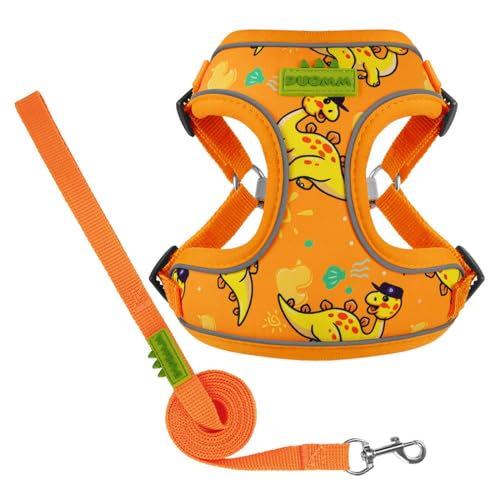 QIANDW Hundegeschirr für kleine Hunde, reflektierend, Dinosaurier-Orange, Größe M QIANDW Hundegeschirr für kleine Hunde, reflektierend, Dinosaurier-Orange, Größe M von QIANDW