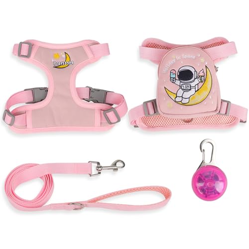 QIANDW Hunderucksack, Geschirr, Hundeweste, Rucksack, selbst-Rucksack, Cartoon-Hundeschultasche, Outdoor-Reise, kleine Schultasche, abnehmbar, Rosa + LED-Licht, Größe M QIANDW Hunderucksack, Geschirr, Hundeweste, Rucksack, selbst-Rucksack, Cartoon-Hundeschultasche, Outdoor-Reise, kleine Schultasche, abnehmbar, Rosa + LED-Licht, Größe M von QIANDW