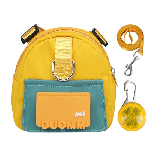 QIANDW Hunderucksack mit Geschirr, Hundeweste, Rucksack, Cartoon-Hundeschultasche, Outdoor-Reise, kleine Schultasche, Gelb + LED-M von QIANDW