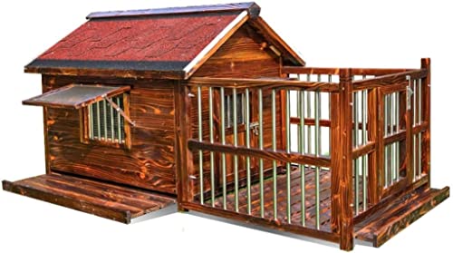 hundehütte Outdoor, Hundehütte Aus Holz Im Möbelstil for Draußen Und Drinnen, Wasserdichter Großer Hundekäfig Mit Zaun, Wasserdichter Tierschutz, Leicht Zu Reinigen von QIANMEI