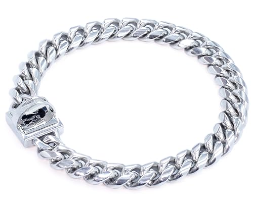 QICHENMAO Strapazierfähiges Hundehalsband mit kubanischer Gliederkette, 15 mm, goldfarben/silber, Edelstahl, mit niedlicher, sicherer Schnalle, kaufest, für große, mittelgroße und kleine Hunde QICHENMAO Strapazierfähiges Hundehalsband mit kubanischer Gliederkette, 15 mm, goldfarben/silber, Edelstahl, mit niedlicher, sicherer Schnalle, kaufest, für große, mittelgroße und kleine Hunde von QICHENMAO