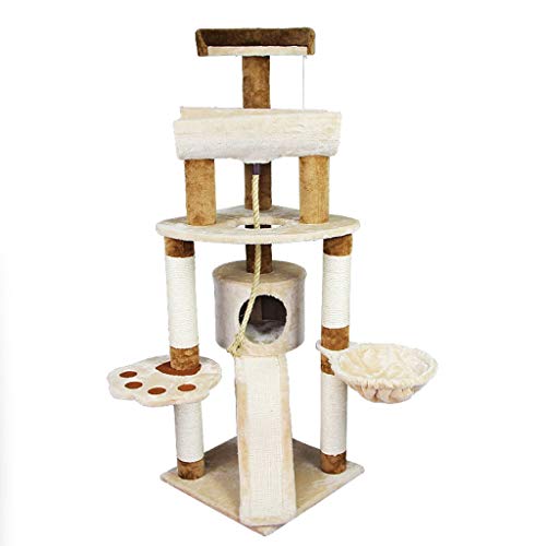 QIFFIY Kratzbaum Cat Klettergerüst Katze Kratzbaum Scratcher Pole Cat Turm Spielzeug-Katze Springen Plattform Kratzbaum Katzenbaum (Color : Beige) von QIFFIY
