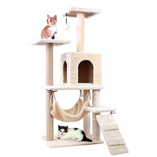 QIFFIY Kratzbaum Cat Nest Haustier-Katzen-Baum Turm Klettern Regal Cat Apartment Spiel Habitat Cat Tower Condo Toy Cat Turm Katzenbaum (Color : Beige) von QIFFIY