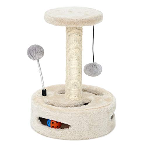QIFFIY Kratzbaum Cat Scratching Post, Karton Toy Claw Scratcher mit Sisalseil, kleine Katzenbäume für Junge und Erwachsene Katzen Katzenbaum (Color : Beige) von QIFFIY