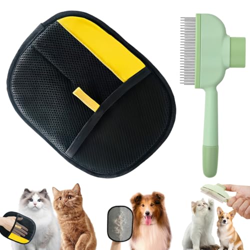 QIMMU 2-Teiliges Set Fell Magnet Handschuh & Fellblitz Bürste Katze,Tierhaarentferner handschuh,Fellhandschuhe Katze,Katzenhaarentferner Handschuh,Pet Hair Remover Glove für Hund und Katze von QIMMU