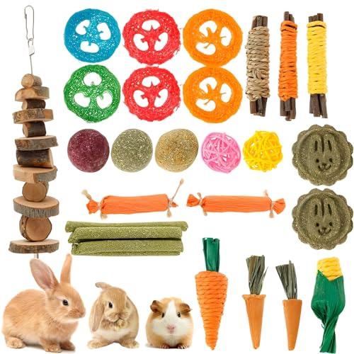 QINGLANG Kauspielzeug für Kaninchen, natürliches Hamster-Kauspielzeug, Langeweile, Anreicherung von Kaninchen, Holzkaustäbe, Hamsterball, Graszahnpflege, Molarspielzeug für Kaninchen, Ratten von QINGLANG
