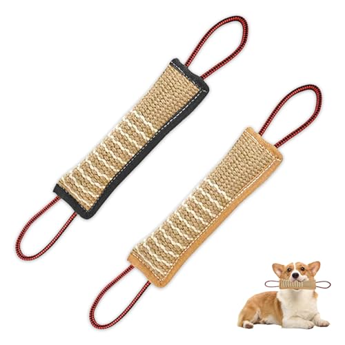 QINGYIWL 2 STK Beisswurst für Hunde Jute Beisswurst Training mit 2 Griff, Hundebiss Schlepper Spielzeug Robustes Hundespielzeug zum Hunde Training Tauziehen und Zerrspiele mit Hund, 30cm länge(B) von QINGYIWL