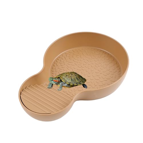 QINGYIWL Schildkröten Wasserschale, Kleine Reptilien Badebecken mit Rampe, Schildkröten Terrarium Zubehör, für Kleine Schildkröten, Geckos und Andere Kleine Reptilien (26,5 × 18 × 4,2 cm) von QINGYIWL