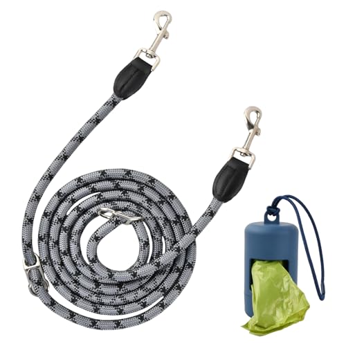 Hundeleine für Große & Mittelgroße Hund(15-60kg), 2.6M Verstellbare Schleppleine, Seil Leine Hund, Reflektierende Freihandleine, Doppelleine aus Nylon Übungsleine, 200 kg Extreme Kraft von QINGZY