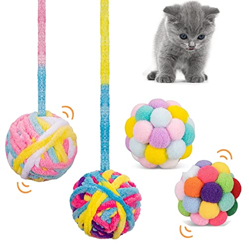 QIODAZOO Katzen Spielzeug, 4 Stck Katzenspielzeug Bälle mit Glöckchen Plüschball Katzenspielzeug Interaktiv Spielzeug für Kätzchen (5CM, Farbe) von QIODAZOO