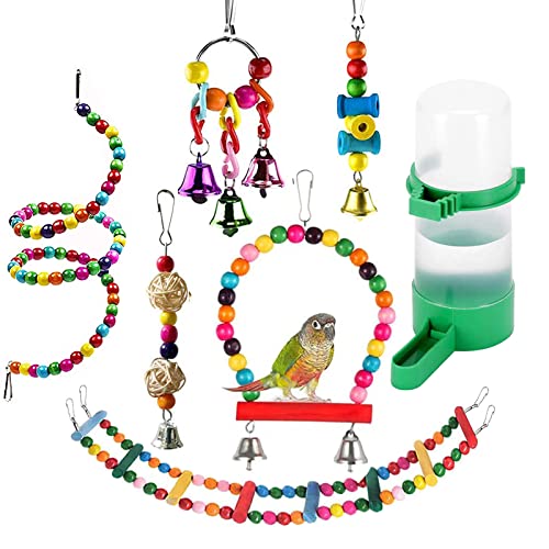 QIODAZOO Vogelspielzeug für Papageien, 7 Stück Vogelspielzeug Schaukel Kauspielzeug Vogelnäpfe für Wellensittiche Papageien Finken Sittiche Aras Nymphensittiche von QIODAZOO