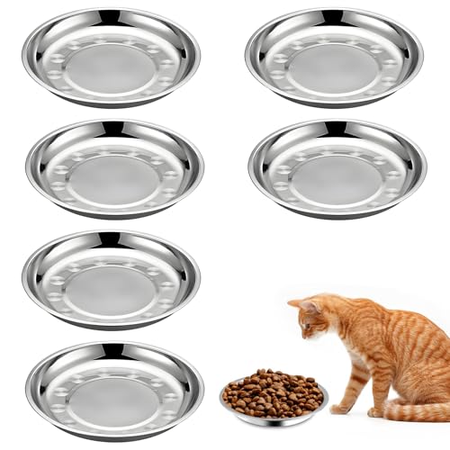 Katzennapf Edelstahl - 6 Stück Edelstahl Teller Katze - 16 cm Futternapf Katzennapf Flach Breit - Katzen-Nassfutternapf Haustier-Futternapf - Edelstahlersatznapf Trinknapf für Katzen Kleine Hunde von QITIXI:OU