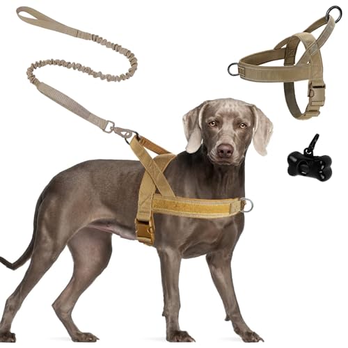 Hundegeschirr Grosse Hunde - Hundegeschirr mit Verstellbare Geschirr Hund, Weich gepolsterter Brustgeschirr, Anti-Zug Geschirr Reflektierende HundegeschirR für Spaziergänge Running Walken Training(L) von QITIXI:OU