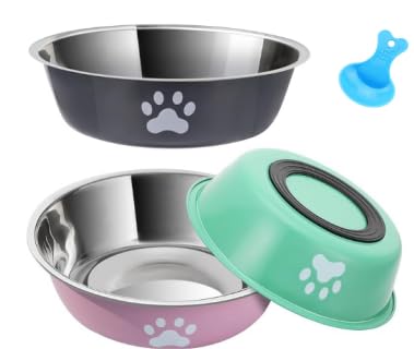 Hundenapf Edelstahl 3 Stück mit Schaufel - aus Hundenäpfe, Wassernapf und Futternapf, mit Rutschfestem Silikonboden, Leicht zu Reinigen, für Kleine, Mittelgroße und Große Hunde und Katzen (860ml) von QITIXI:OU