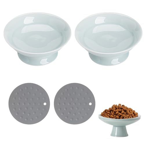 Katzennapf, 2 Stück 4.3CM Keramik Futternapf Aus Keramik Erhöhter Zervixschutz-Katzennapf Futternapf Katzen Für Katzen Mit Wasser, Trockenfutter, Nassfutter, Obstteller, Obst, Desserts von QITIXI:OU