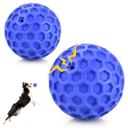 Hundeball Unzerstörbar- 2 Stück Hundespielzeug Ball, Interaktives Kauspielzeug Quietschender Hundeball für Aggressive Kauer, Naturkautschuk Robuster Hunde, Ø 5.5cm / 6.5cm Geeignet, für Kleine Hunde von QITIXI:OU