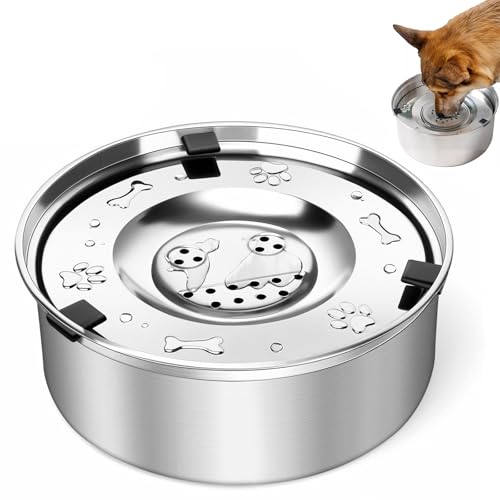 1L Wassernapf Hund Ohne Sabbern Edelstahl, Wassernapf Ohne Sabbern, Schwimmender Spender spritzwassergeschützt, Hund Mit Rutschfestem Boden, Leak-Proof Feeder für Welpen und Kätzchen Gesundes Trinken von QITIXI:OU