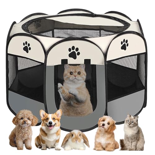 Welpenauslauf Faltbare Hundebox - Welpenlaufstall Faltbare hundezelt Katzengehege für Drinnen, Outdoor Hundekäfig Hundezelt Freilaufgehege Kaninchen Laufstall Katze Hund Katzenzelt Kleintiergehege von QITIXI:OU
