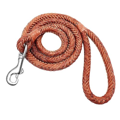 1Pcs 4ft Genuine Leather Dog Leash Soft Real Leather Pet Leash Rolled Braided Dogs Pet Lead for Puppy  Small Dogs Walking Brown von QIUMING