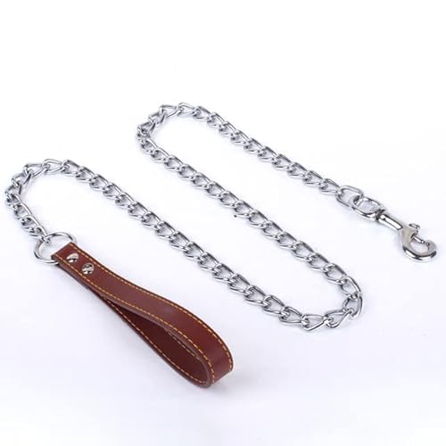 QIUMING Robuste Hundeleine mit Metallkette und Ledergriff, Lange, Starke Kontrollleine, Outdoor-Traktionsseil für Haustiere, Anti-Biss-Kettenzubehör QIUMING Robuste Hundeleine mit Metallkette und Ledergriff, Lange, Starke Kontrollleine, Outdoor-Traktionsseil für Haustiere, Anti-Biss-Kettenzubehör von QIUMING